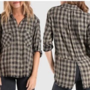 Cloth and Stone Plaid Frayed Button Down Size Large
